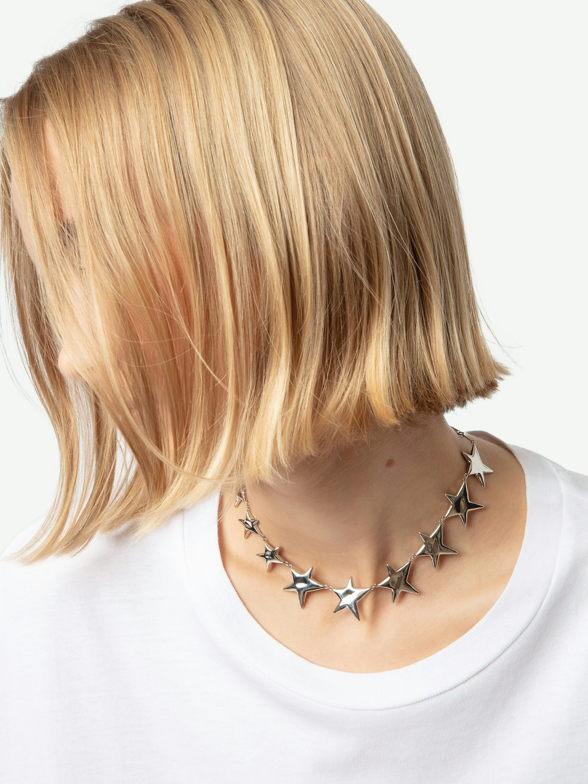 Rock Star Single Necklace - Silver-toned brass star choker necklace.